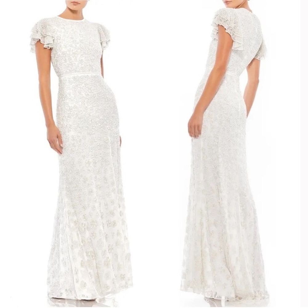 Nwt Mac Duggal 10748 White Floral Beaded Gown Dress Size 4 $598